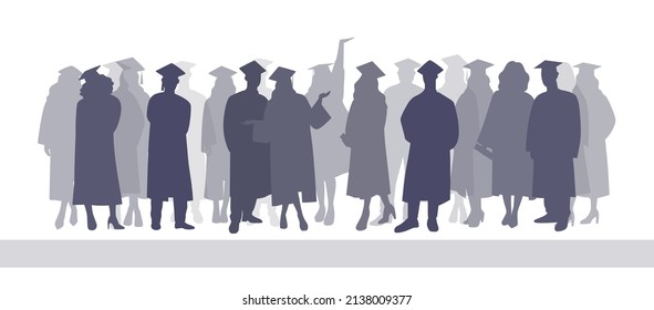 Silhouettes of students. Graduation, Students day. Flat vector illustration isolated on white background