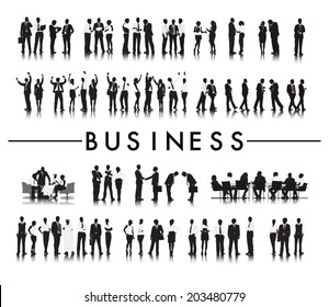 Silhouettes of Successful Business People and the Text Business