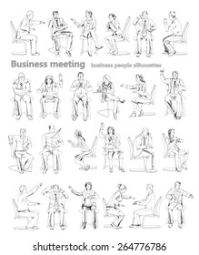 Silhouettes of successful business people working on meeting. Sketch