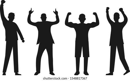 Silhouettes of successful people isolated on white. Successful people, confident people. Men are winners. Vector, cartoon illustration of success. Vector.