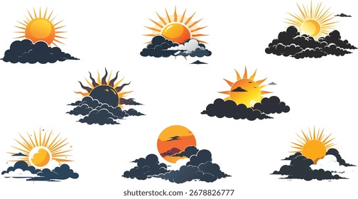 Siluetas del sol detrás de las nubes.