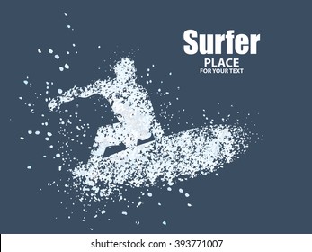 Silhouetten der Surfer Partikel divergierende Zusammensetzung, Vektorgrafik.