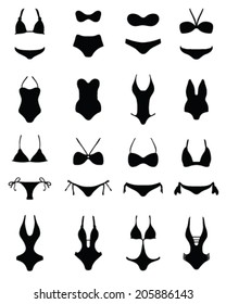 Silhouettes of swimwear and bikini, vector