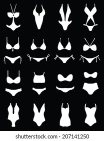 Silhouettes of swimwear and bikini, vector