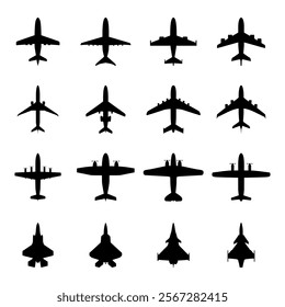 silhouettes symbol plane aircraft fighter jet vector design