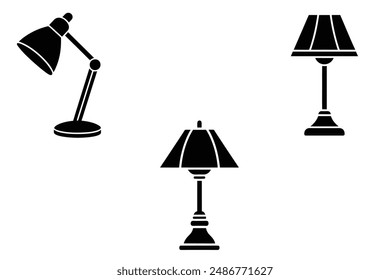 Silhouettes of table lamps isolated on white background. Lamp icon set