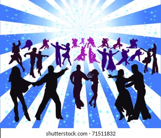 Silhouettes of tango players with a blue background, vector