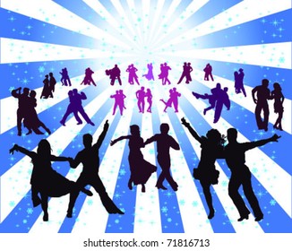 Silhouettes of tango players with a blue background 3, vector