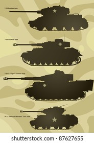 The silhouettes of the tanks of the Second World war