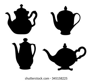 Silhouettes of teapots - vector set