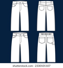 Silhouettes or technical lines of jean pants with seasonal cuts and pockets for men, boys, girls or women.