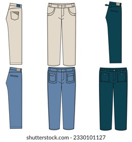 Silhouettes or technical lines of jean pants with seasonal cuts and pockets for men, boys, girls or women.