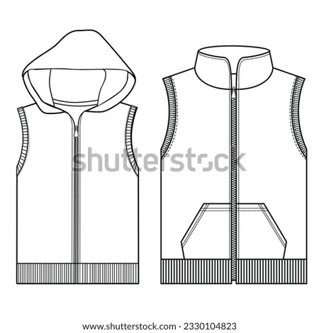 Silhouettes or technical lines of sweatshirts for both men and women for seasonal clothing, some with an opening in the front, bag and hood.