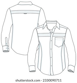 Silhouettes or technical outlines of long-sleeved and short-sleeved shirts, seasonal cuts and pockets for men, boys, girls or women. trendy for any season