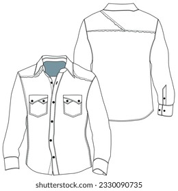 Silhouettes or technical outlines of long-sleeved and short-sleeved shirts, seasonal cuts and pockets for men, boys, girls or women. trendy for any season