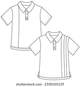 Silhouettes or technical outlines of sets of long-sleeved, short-sleeved shirts, for children, women, men. season collection