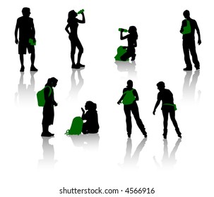 Silhouettes of teenagers. Young men and girls.