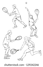 silhouettes of tennis players