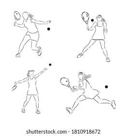 silhouettes of tennis players, tennis player, lawn tennis, vector sketch illustration