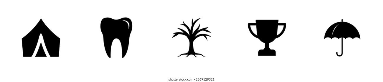 Silhouettes tienda diente desnudo árbol trofeo paraguas Vector