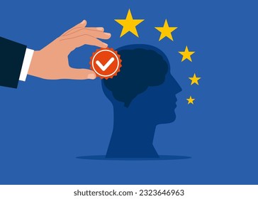 Silhouettes of thought images. Quality Control to check quality and giving certified. Flat vector illustration