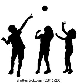 Silhouettes Of Three Children Playing With A Ball