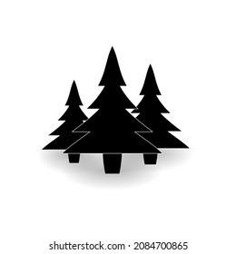 Silhouettes of three Christmas trees of different sizes on a white background. Vector image.