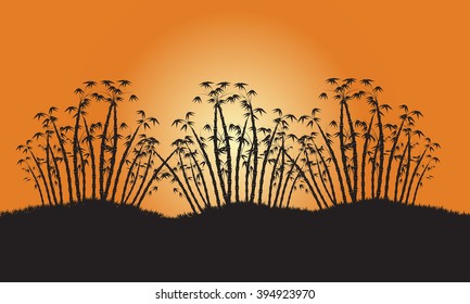 Silhouettes of three clump of bamboo