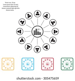 Silhouettes of three cranes working on the building