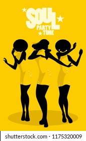 Silhouettes of three dancer and soul singer in the style of the sixties