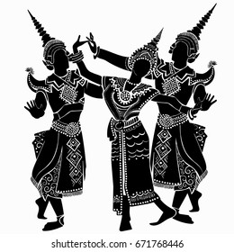 
Silhouettes of three dancers. Thailand dancer. Dance.