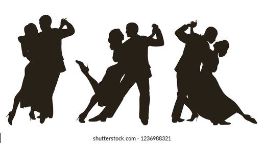 Silhouettes of three dancing couples