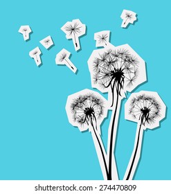 silhouettes of three dandelions in the wind