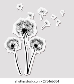 silhouettes of three dandelions in the wind