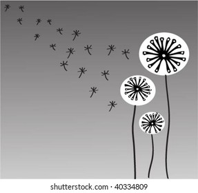 Silhouettes of three dandelions in the wind