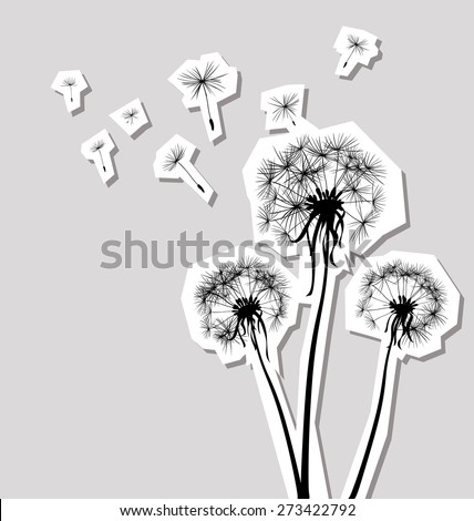 silhouettes of three dandelions in the wind