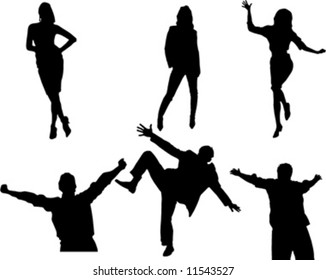 Silhouettes of three girls and three men