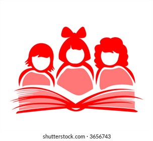 Silhouettes of three girls reading the book.