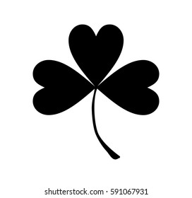 Silhouettes of three leaf clover in flat style. Vector icon clover, trefoil, shamrock black on white