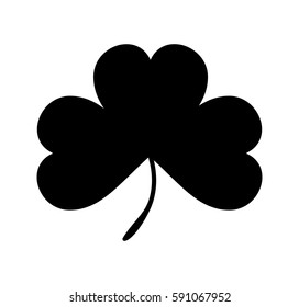 Silhouettes of three leaf clover in flat style. Vector icon clover, trefoil, shamrock black on white