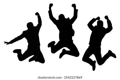 Silhouettes of Three Men Jumping in Joy