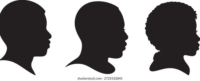 Silhouettes of three men in profile, showing distinct facial structures and varied hair, suggesting diversity in age and ethnicity.