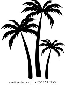 Silhouettes of three palm trees. Vector illustration with transparent background.