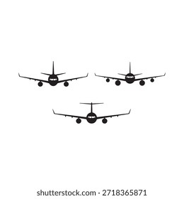 Siluetas de tres aviones de pasajeros en un diseño minimalista simple