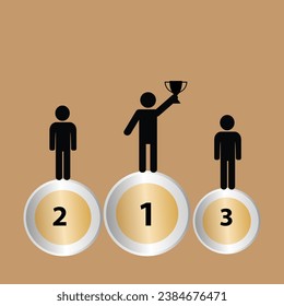 Silhouettes of three persons on a podium, winners concept