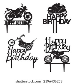 Silhouettes topper Happy birthday, motorcycle, motorbike, bike svg