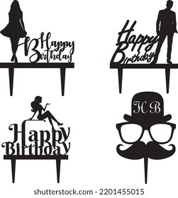 Silhouettes topper Happy birthday woman, girl, man, boy.