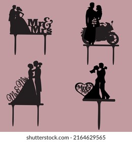 Silhouettes topper of wedding, bride, marriage, heart, motorbike