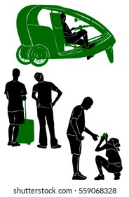 Silhouettes of tourists in different situation.