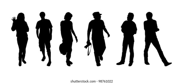 Silhouettes of tourists on excursion